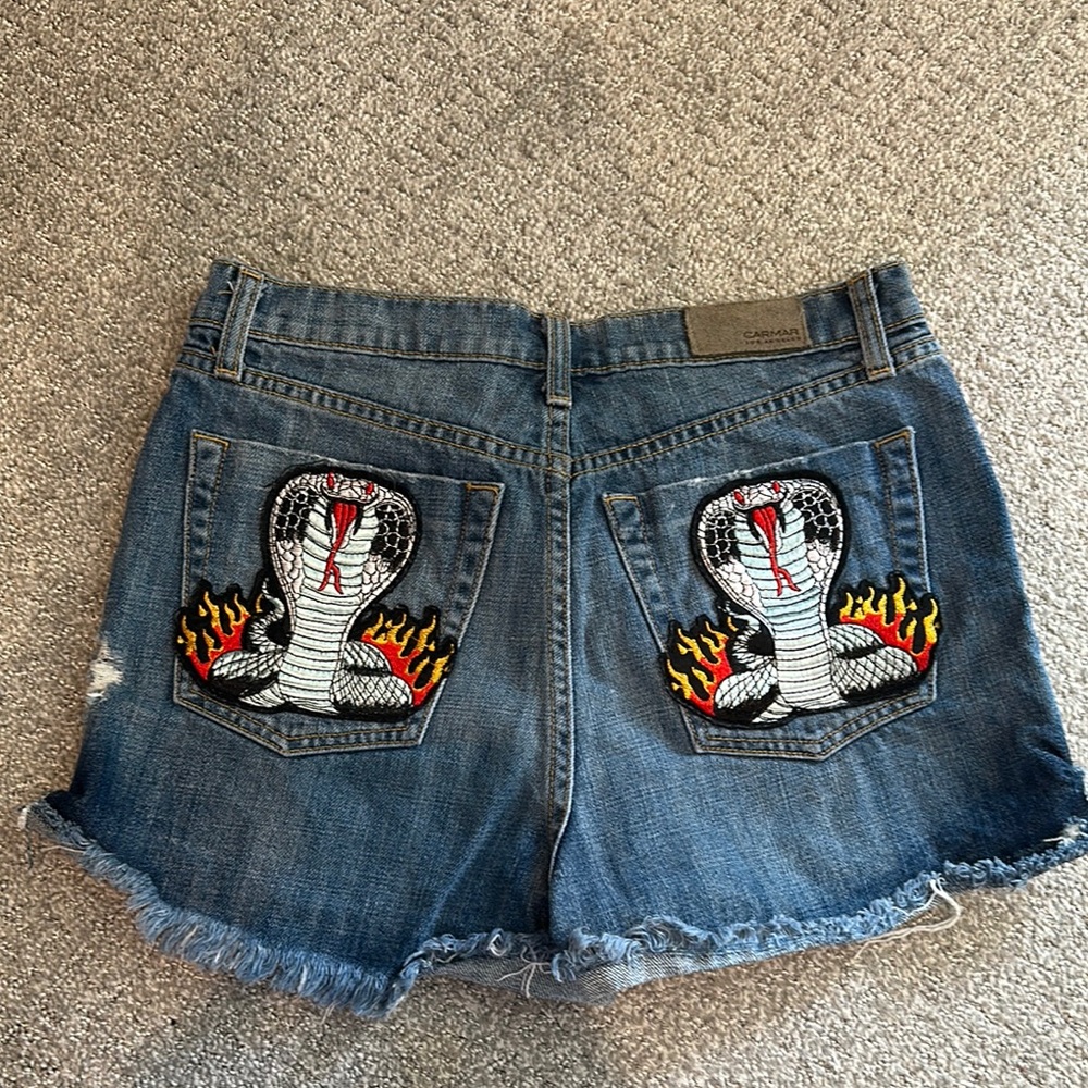Denim Shorts with Snake Embroidery